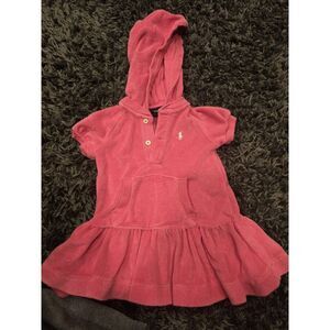 Polo Ralph Lauren GIRL'S  PINK Terry swim cover up dress‎ With Hood 9 months EUC